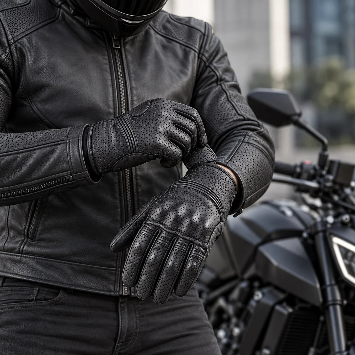 Gants tactiles cuir Berix portés