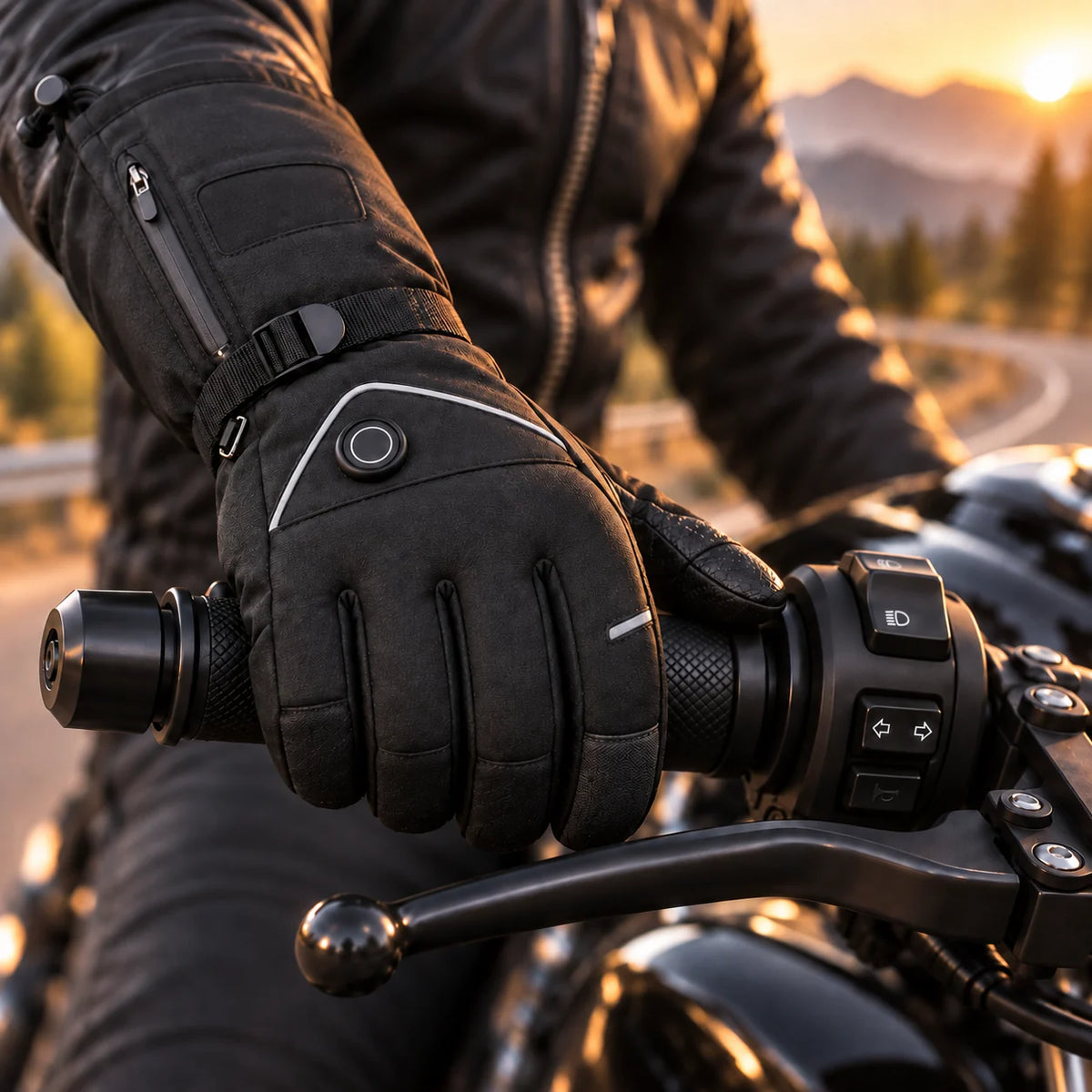 Gant moto chauffant doublé polaire Brosia S278 porté sur le guidon gauche