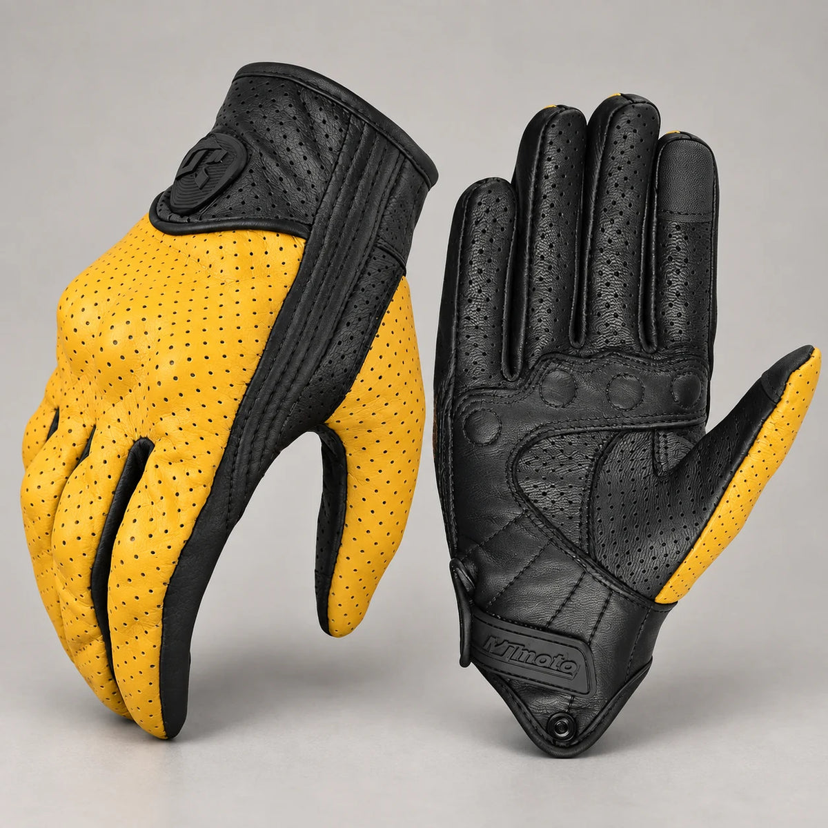 Gants moto été vintage Cafero jaunes — packshot premium