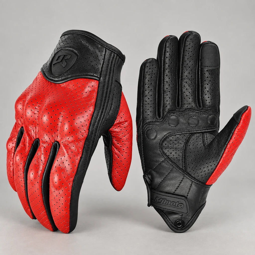 Gants moto été vintage Cafero rouges — packshot premium