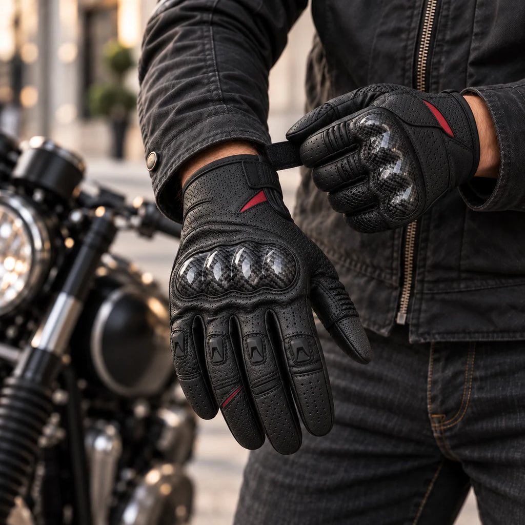 Gants moto été carbone Carbix noirs portés