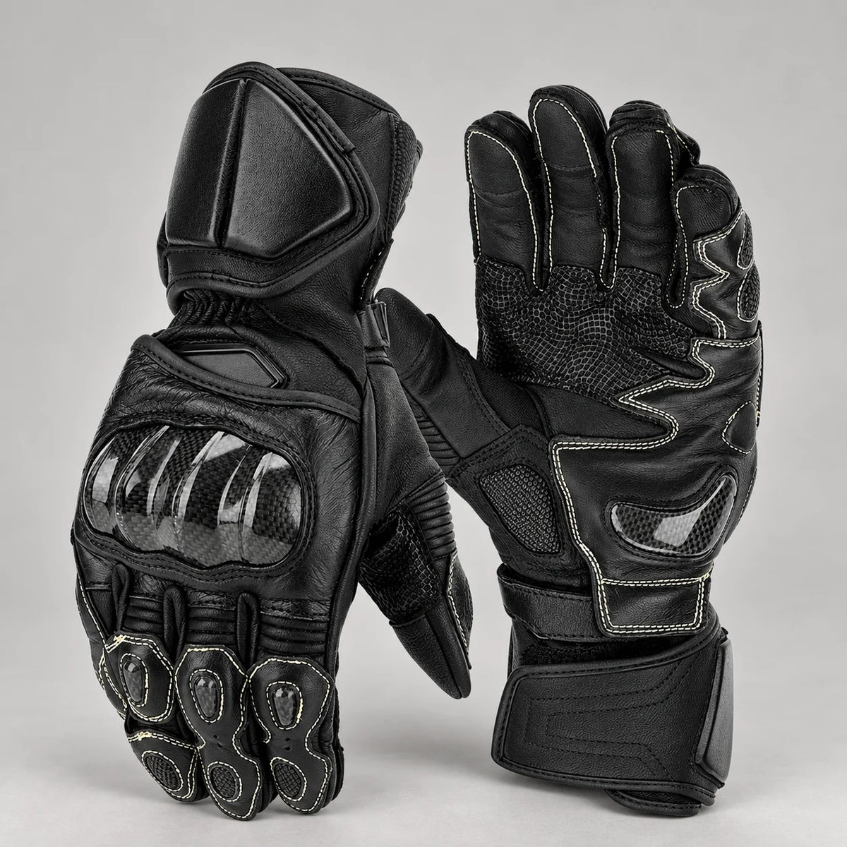 Gants moto été carbone Carbix Noir manchette longue — packshot premium