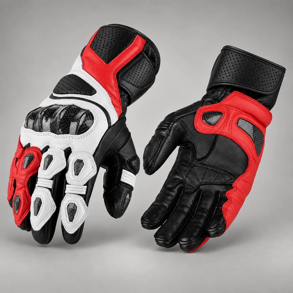 Gants moto hiver carbone Fehrix Noir et rouge — packshot premium