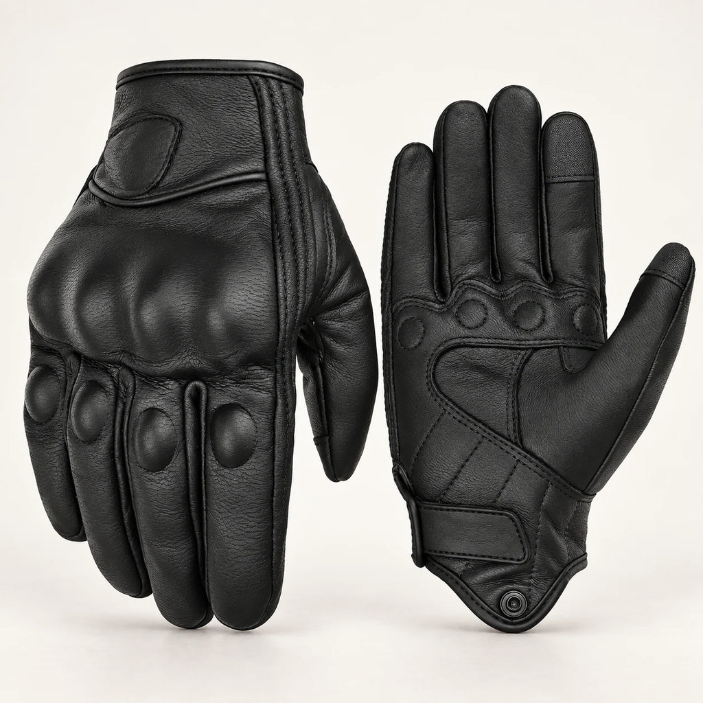 Gants moto hiver vintage Foxen Noir — packshot premium