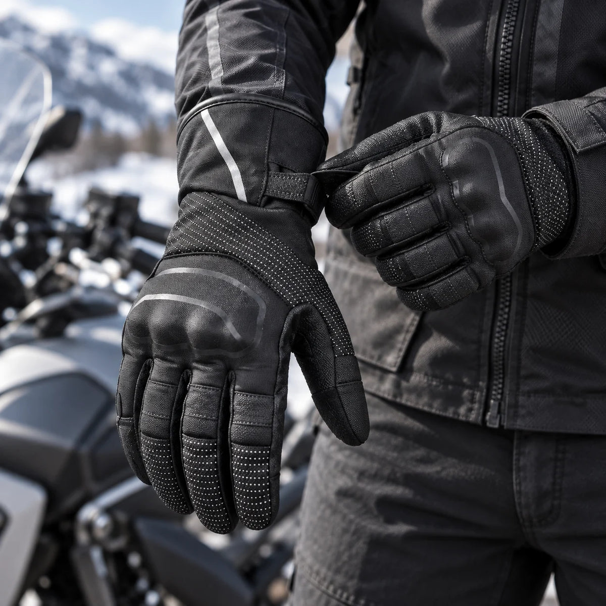 Gants moto hiver Glacix noirs portés