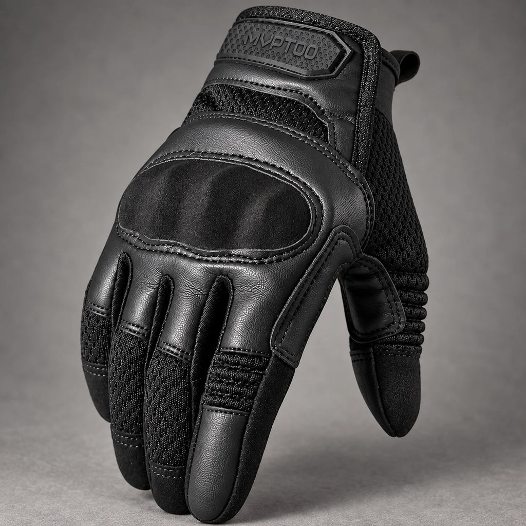 Gant moto Gripix noir — gros plan protection, mesh et PU