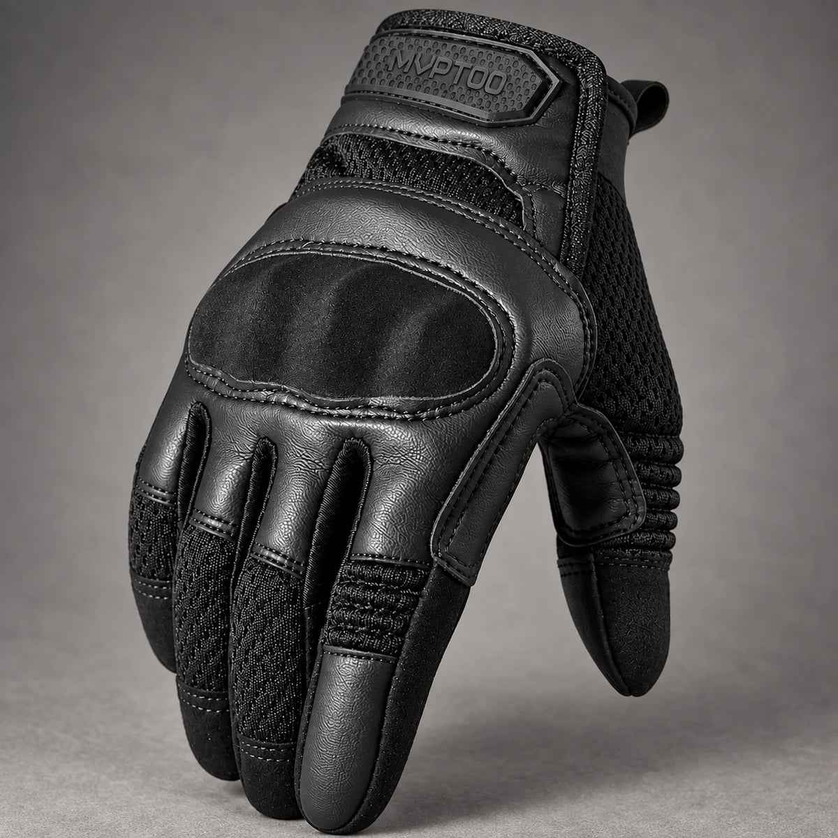 Gant moto Gripix noir — gros plan protection, mesh et PU