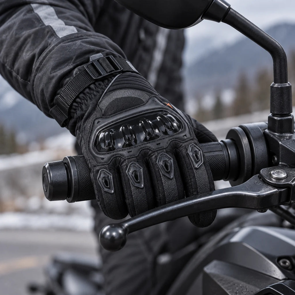 Gant moto hiver Iron Jias sur le guidon gauche