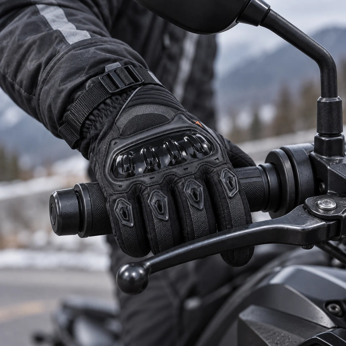 Gant moto hiver Iron Jias sur le guidon gauche
