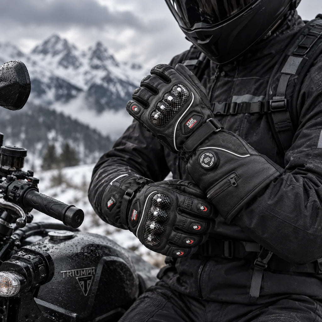 Gants moto chauffants cuir Kelvix portés
