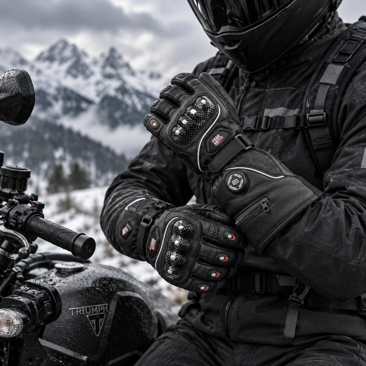 Gants moto chauffants cuir Kelvix portés