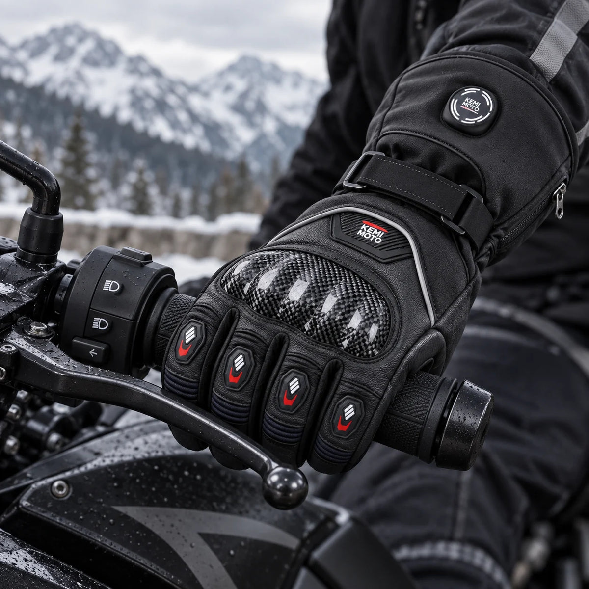 Gant moto chauffant cuir Kelvix sur le guidon gauche