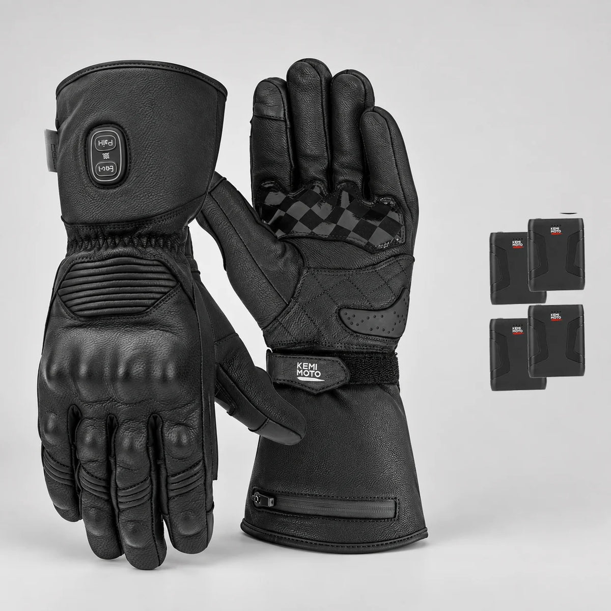 Gants moto chauffants cuir Kelvix N-8036 Noir avec 4 batteries — packshot