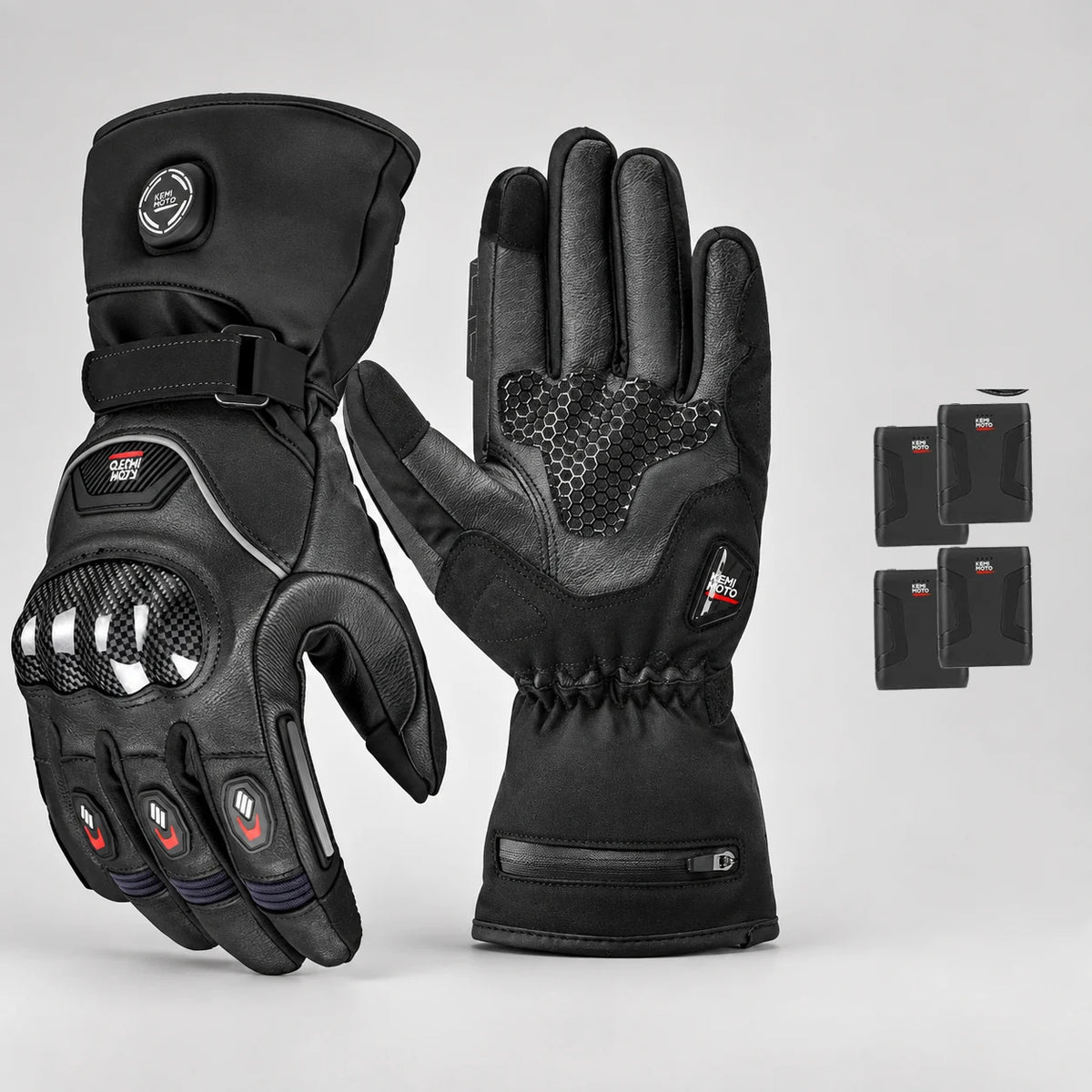 Gants moto chauffants cuir Kelvix N-8039 Noir avec 4 batteries — packshot