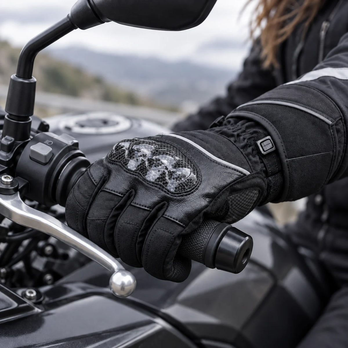 Gant moto femme imperméable Kemea sur le guidon gauche