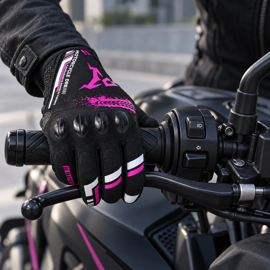 Gant moto femme respirant Lyssia sur le guidon gauche