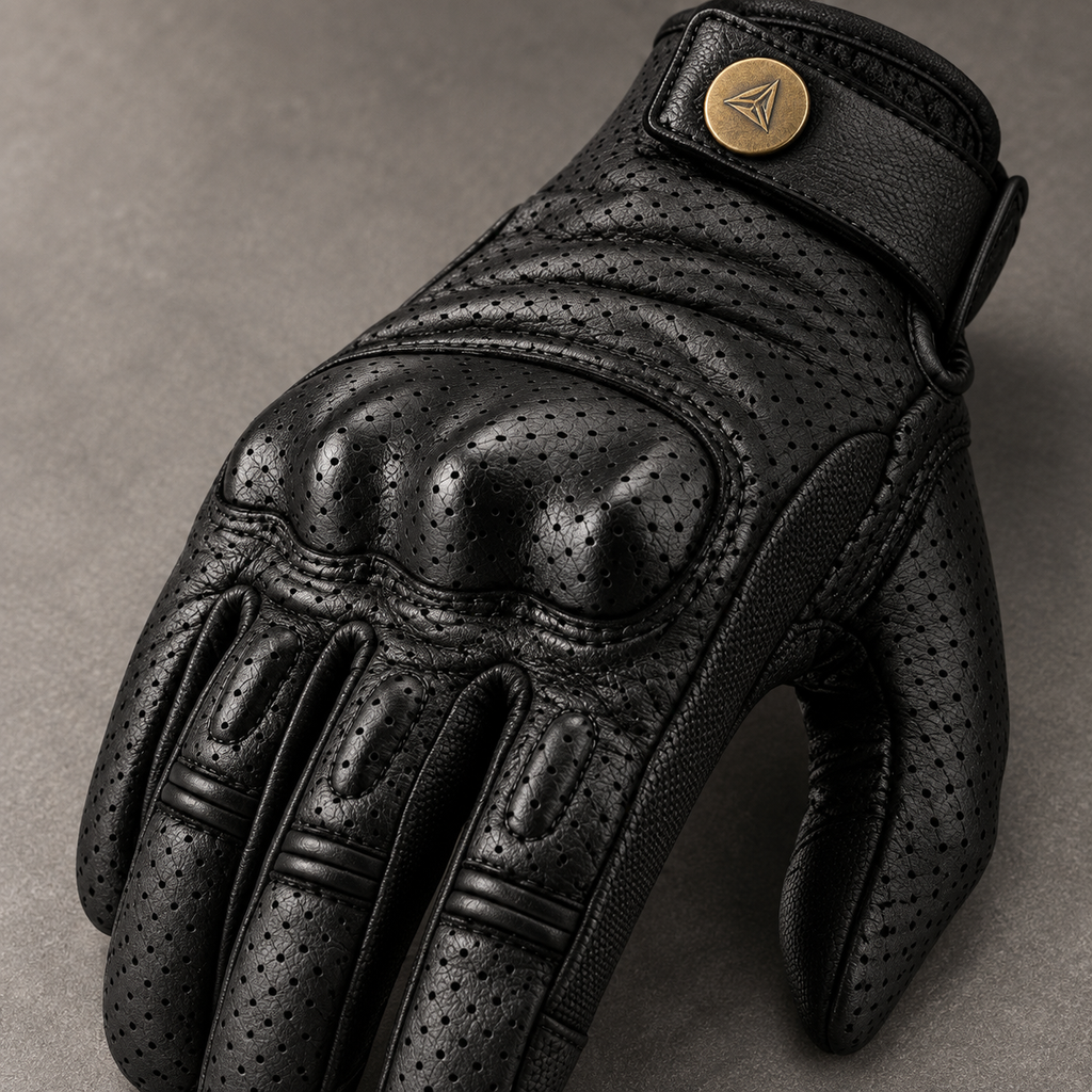 Gant moto homme Moltis — gros plan cuir perforé et protection