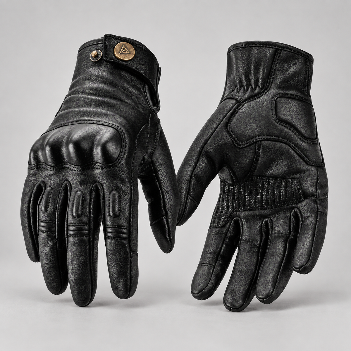 Gants moto homme Moltis en cuir noir non perforé — packshot face et paume