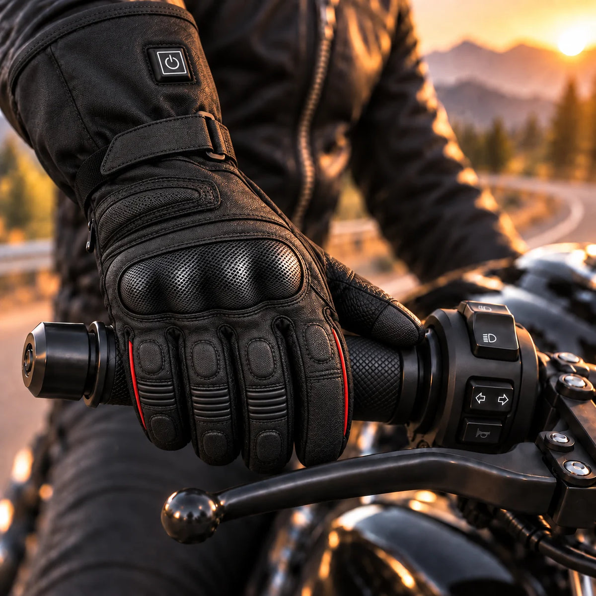 Gant moto chauffant Nordim sur le guidon gauche