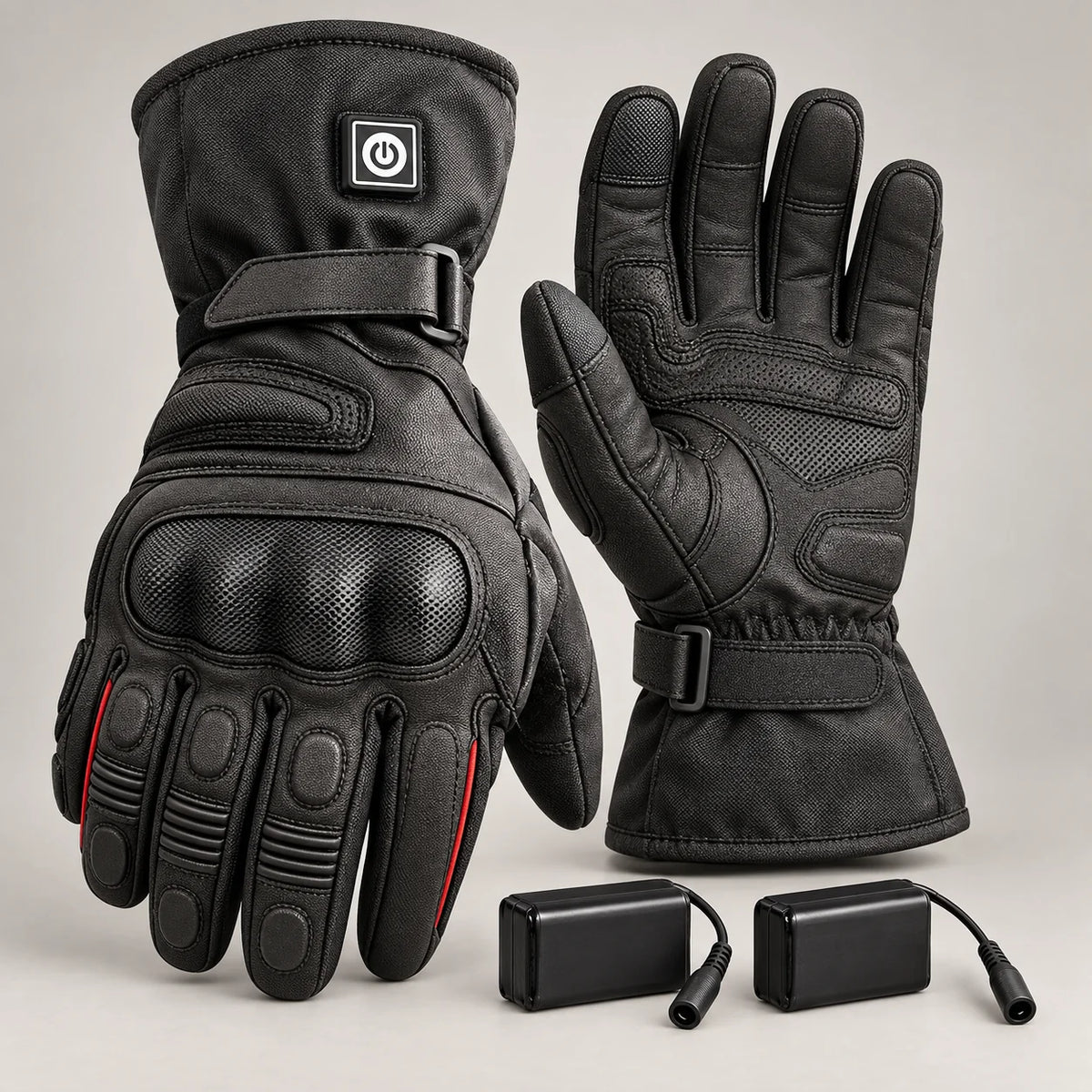 Gants moto chauffants imperméables Nordim — packshot premium avec batteries