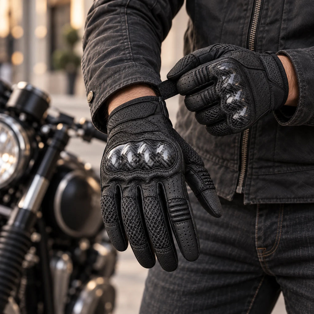 Gants moto été légers Nyvra noirs portés