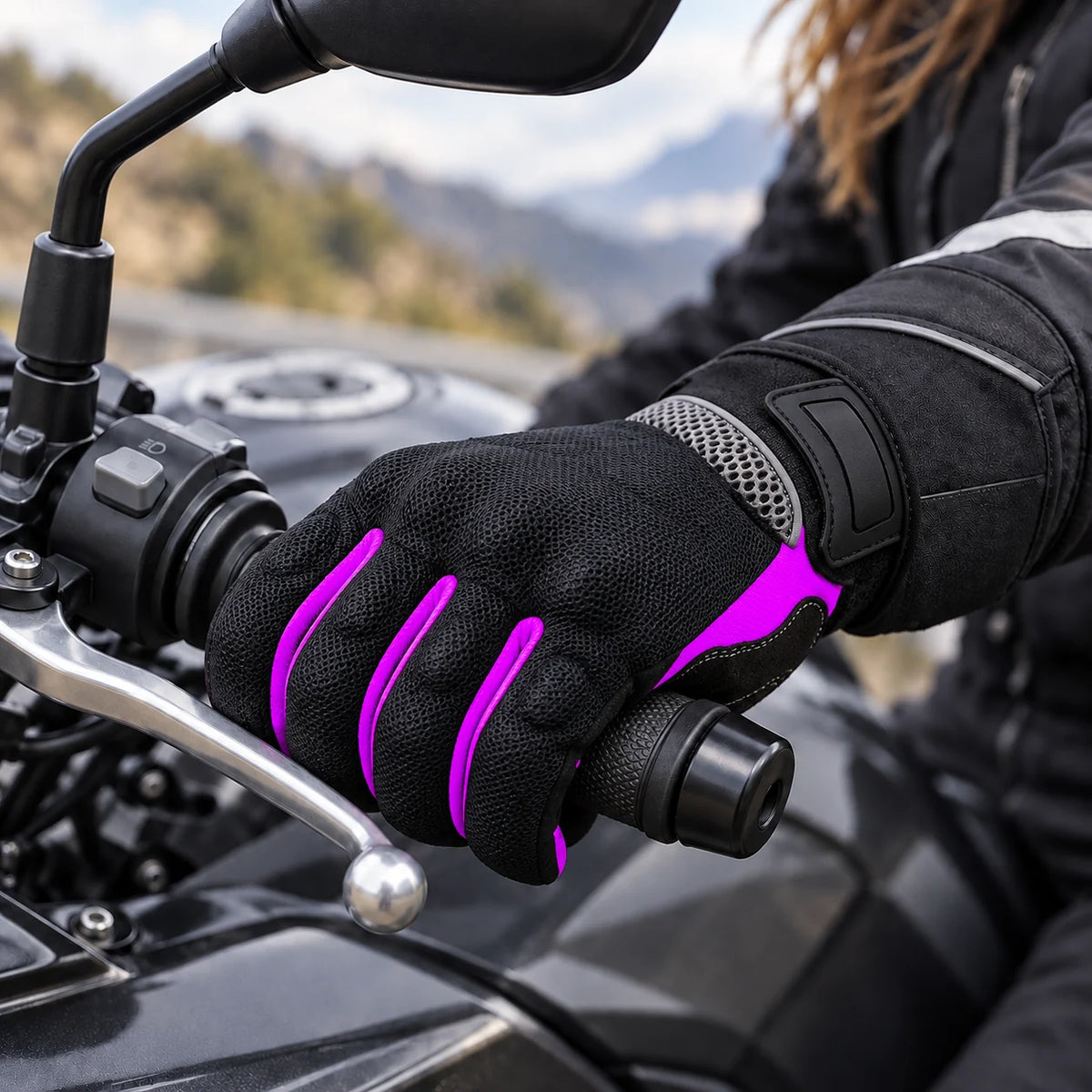 Gant moto femme ventilé Orchia sur le guidon gauche