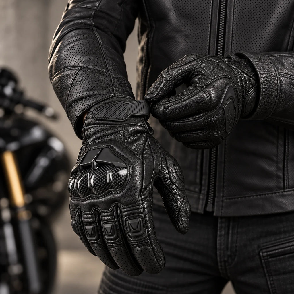 Gants moto hiver racing Rastik noirs portés