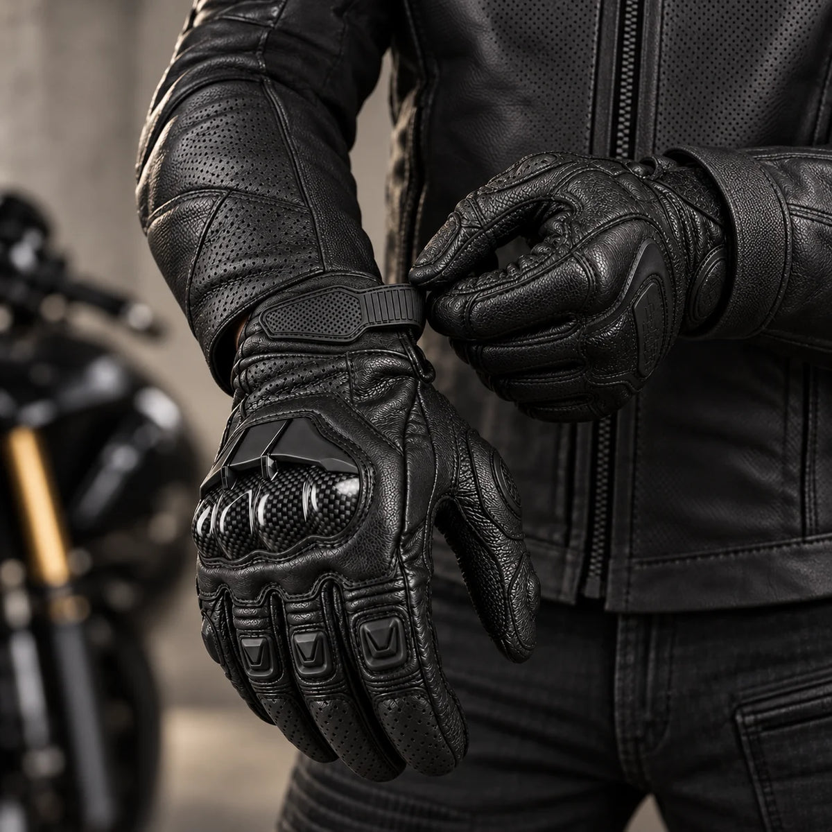 Gants moto hiver racing Rastik noirs portés
