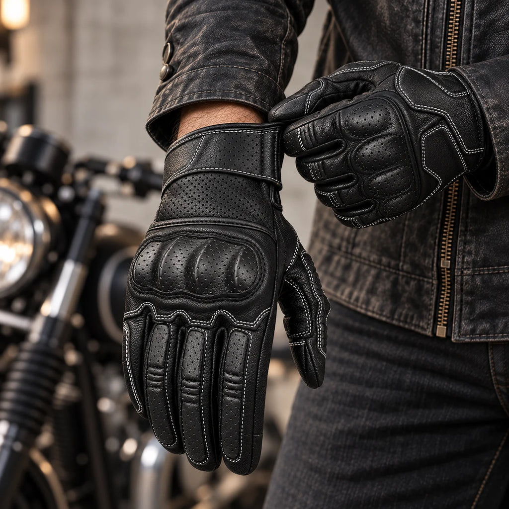 Gants moto été respirants Ridera noirs portés