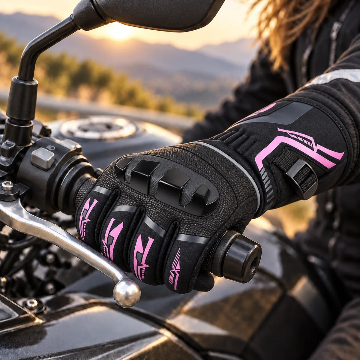 Gant moto femme thermique Rosalya sur le guidon gauche