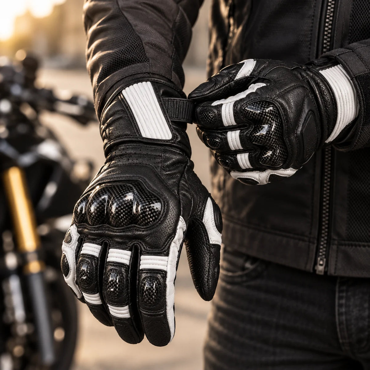 Gants moto hiver renforcés Sulith noirs portés