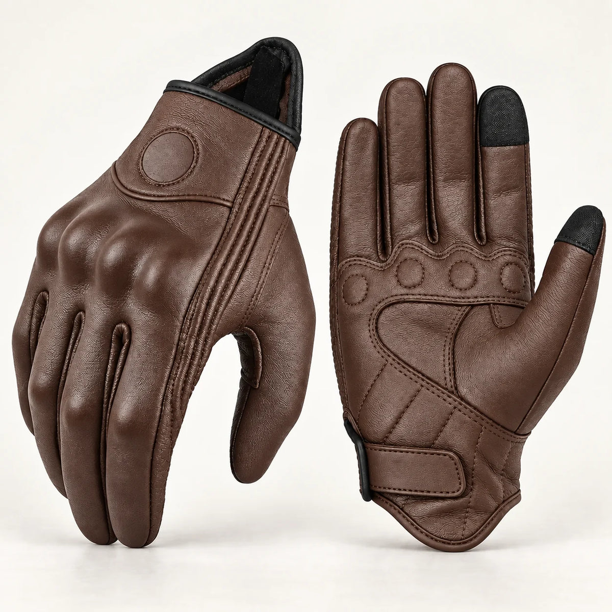 Gants moto hiver rétro Suvra Marron — packshot premium