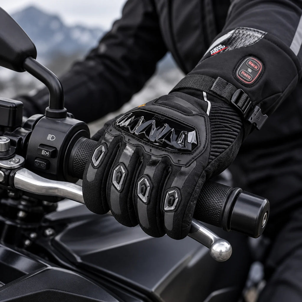 Gant moto chauffant Thermik sur le guidon gauche