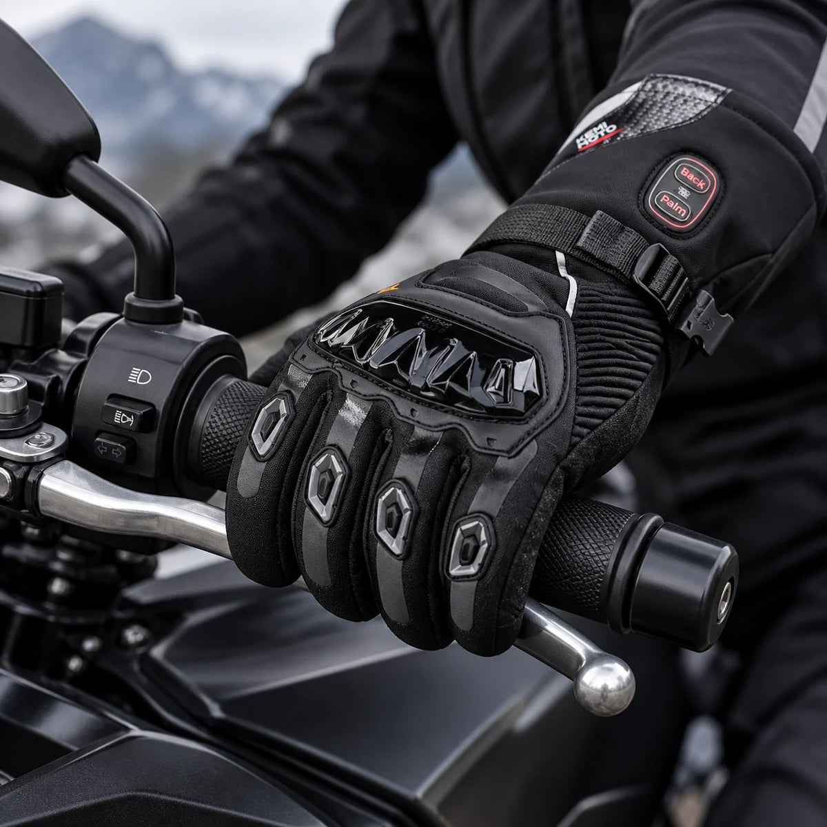 Gant moto chauffant Thermik sur le guidon gauche