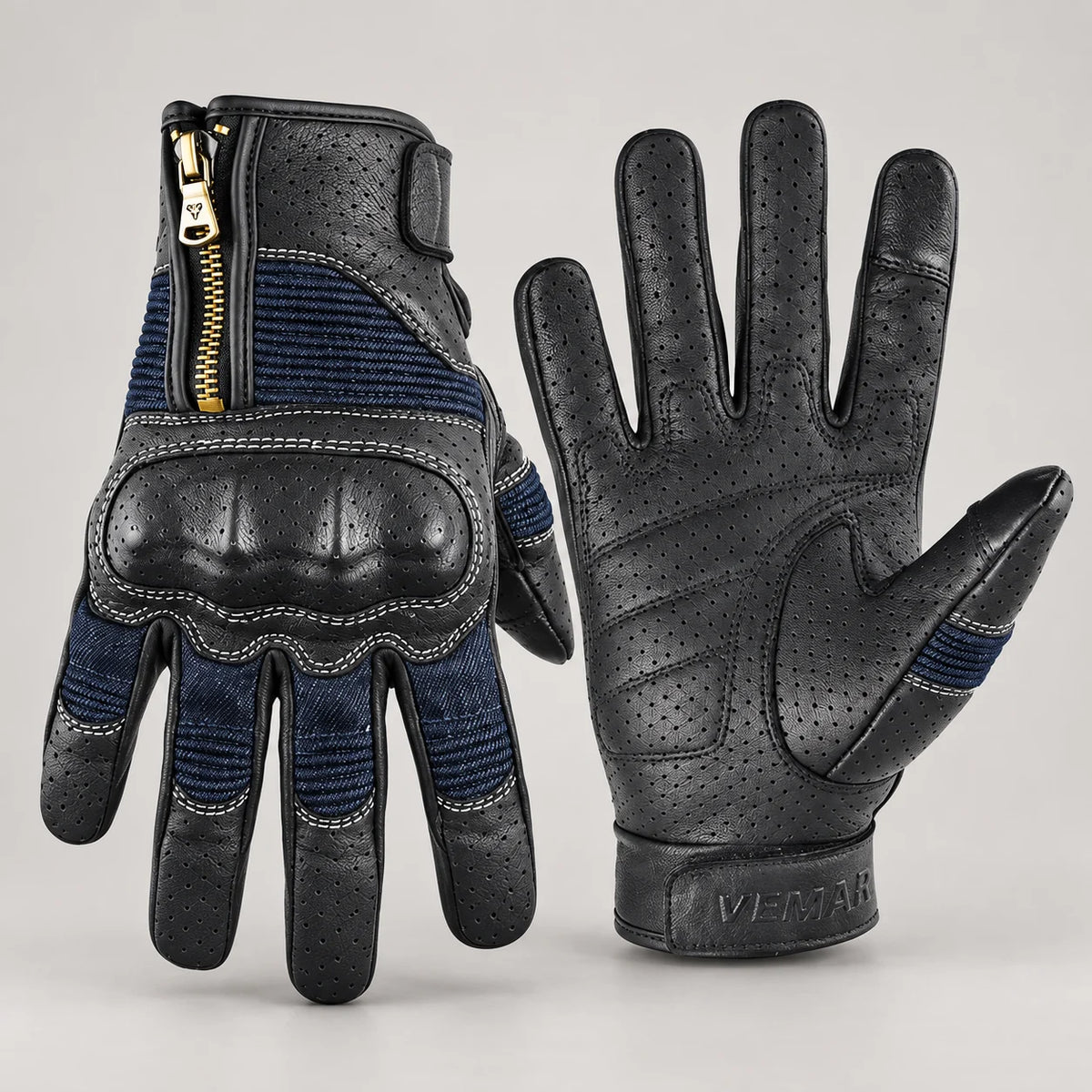 Gants moto femme rétro Vemira Noir perforé — packshot