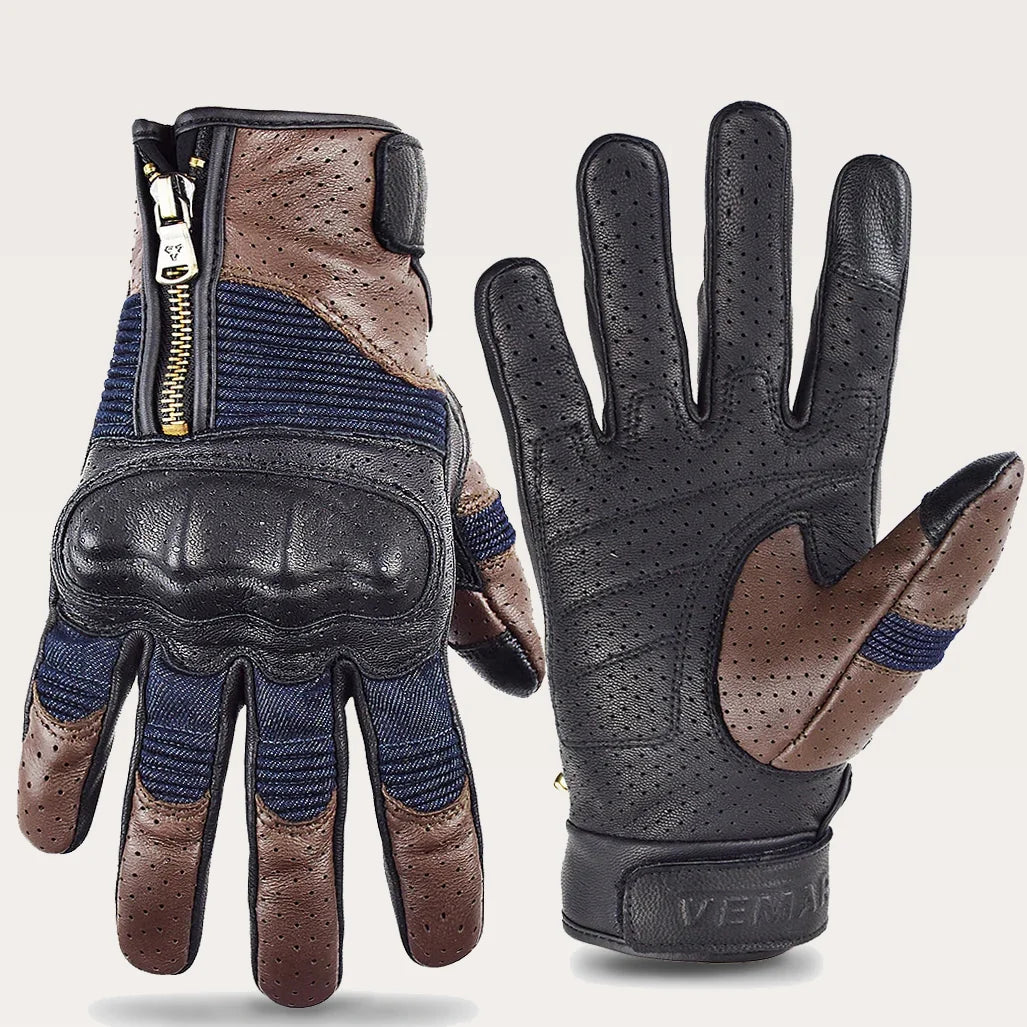 Gants moto femme rétro Vemira Marron perforé — packshot