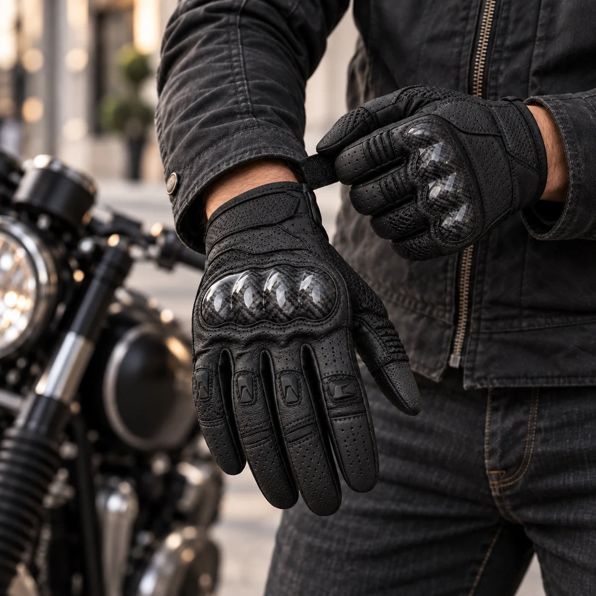 Gants moto été ventilés Ventra noirs portés