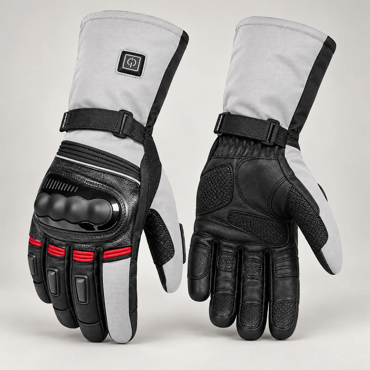 Gants moto chauffants trois niveaux Voltris gris — packshot premium