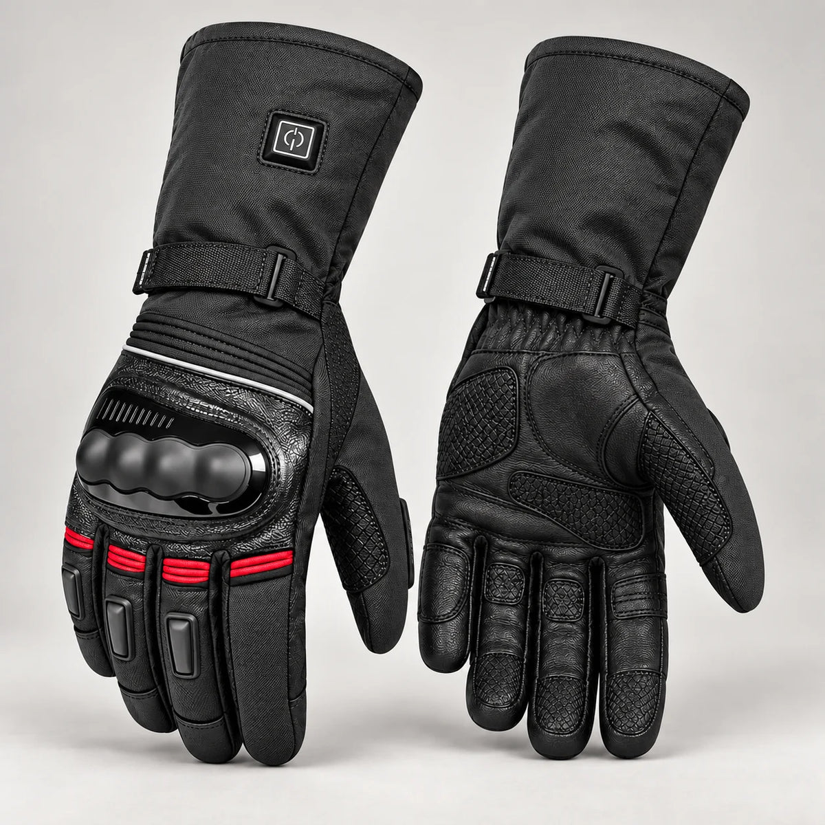 Gants moto chauffants trois niveaux Voltris rouge — packshot premium