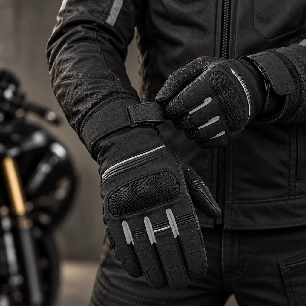 Gants moto hiver coupe-vent Wintra gris portés