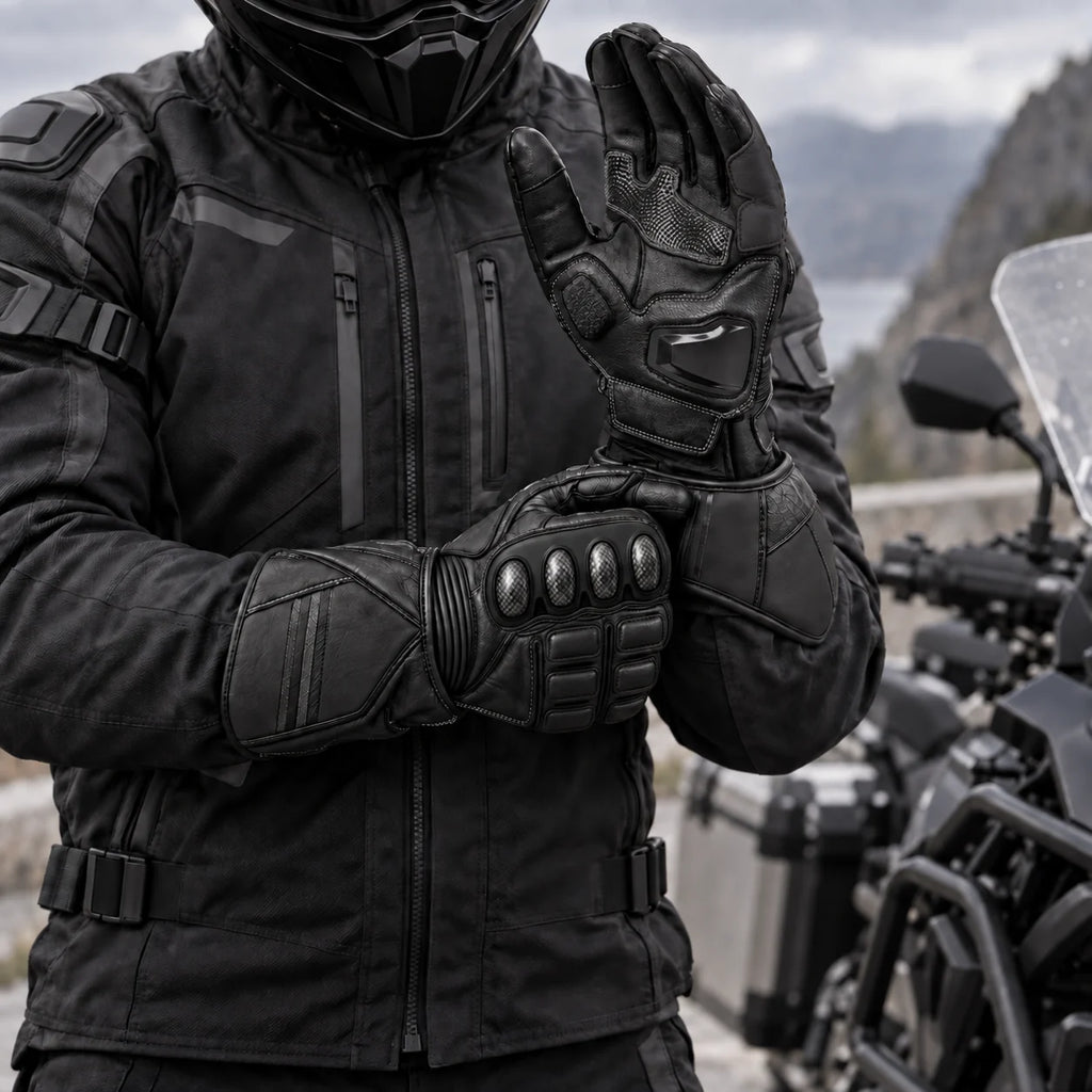 Gants moto touring cuir Wolfia portés